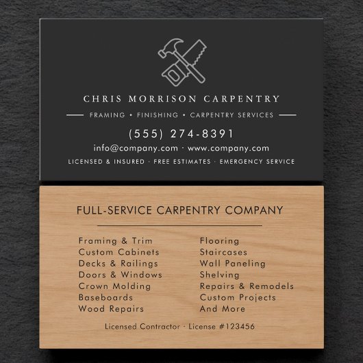 Modern Carpentry Service Wood Hammer Saw 名刺