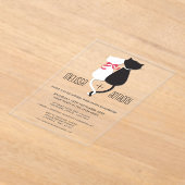 Modern Cartoon Cat Couple Monogram Wedding Invite アクリル招待状 (レイダウン)