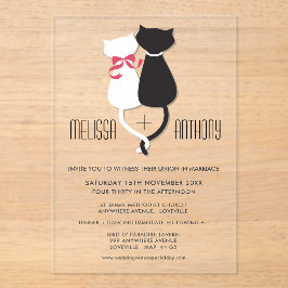 Modern Cartoon Cat Couple Monogram Wedding Invite アクリル招待状