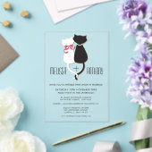 Modern Cartoon Cat Couple Monogram Wedding Invite アクリル招待状 (インサイチュ (ウェディング))