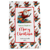 Modern Cartoon Santa Claus playful holiday ミディアムペーパーバッグ (正面)