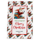 Modern Cartoon Santa Claus playful holiday ミディアムペーパーバッグ (裏面)