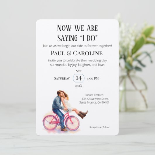 Modern Casual Romantic Couple Wedding Illustration 招待状 (スタンド正面)