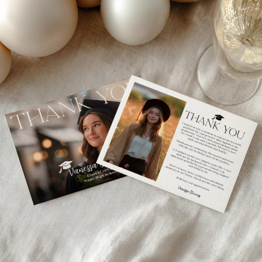 Modern Casual  Simple Trendy 2 photos graduation サンキューカード