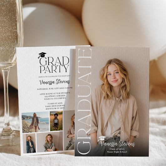 Modern Casual Simple Trendy 6 photos graduation 招待状