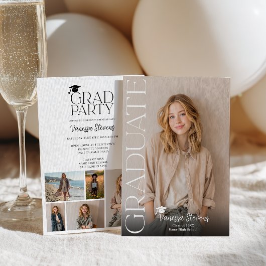 Modern Casual  Simple Trendy 6 photos graduation 案内状