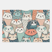 Modern Cat Characters Pattern ラッピングペーパーシート (正面)
