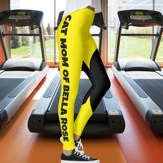 Modern Cat Mom Pet Name Yellow Black Custom Made レギンス