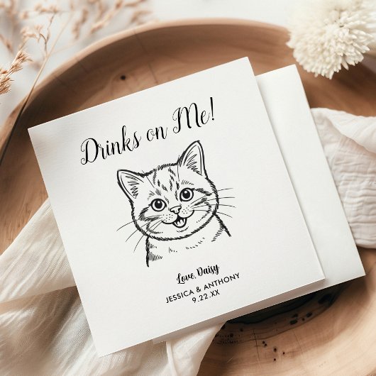 Modern Cat Wedding Cocktail Napkins  スタンダードカクテルナプキン