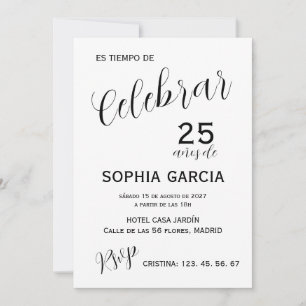 Modern "Celebrar 25 Años" バースデー 招待状