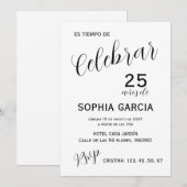 Modern "Celebrar 25 Años" バースデー 招待状 (正面/裏面)