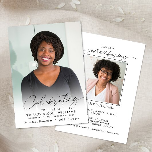 Modern Celebration of Life Memorial Funeral Photo 招待状