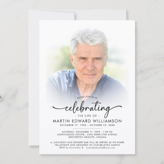 Modern Celebration of Life Memorial Funeral Photo 招待状 (正面)