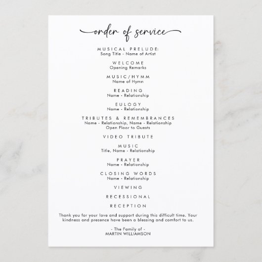 Modern Celebration of Life Photo Funeral プログラム (裏面)