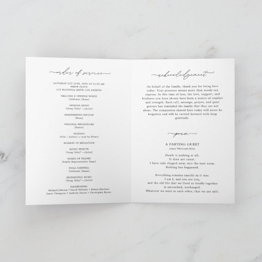 Modern Celebration Of Life Photo Funeral Program カード (内部)