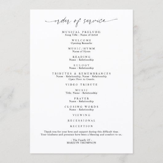 Modern Celebration of Life Photo Memorial Funeral プログラム (裏面)