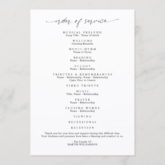 Modern Celebration of Life Photo Script White プログラム (裏面)