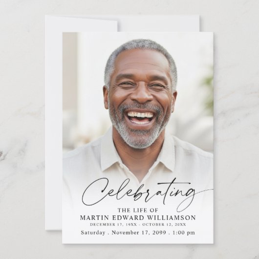 Modern Celebration of Life Photo White Memorial 招待状 (正面)