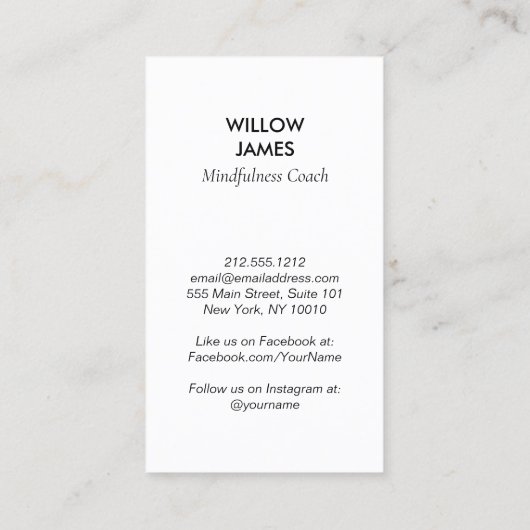 Modern Celestial Mindfulness Life Coach Sage Green 名刺 (裏面)