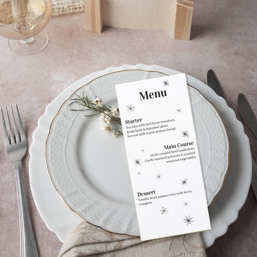 Modern Celestial Minimalist Wedding Menu Card メニュー