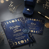 Modern Celestial Navy and Gold Moon Stars Wedding 招待状