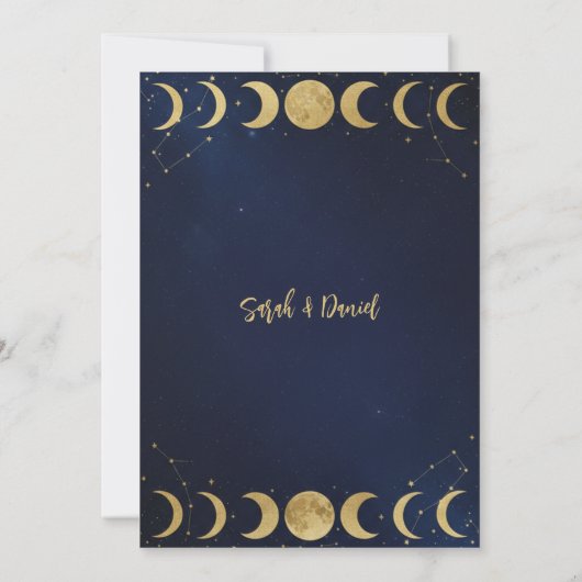 Modern Celestial Navy and Gold Moon Stars Wedding  招待状 (裏面)