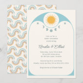 Modern Celestial Star Moon Soft Blue Baby Shower   招待状 (正面/裏面)