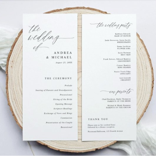 Modern Ceremony Script Calligraphy Elegant Wedding プログラム