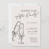 Modern Champagne Bow Happily Ever After Party 招待状 (正面)