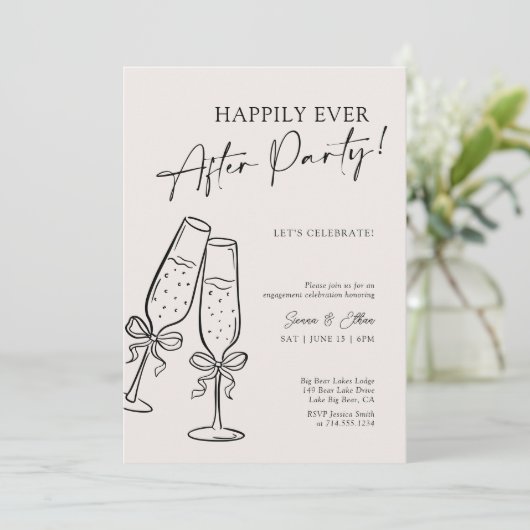 Modern Champagne Bow Happily Ever After Party 招待状 (スタンド正面)