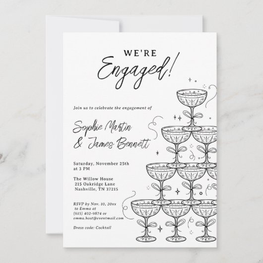 Modern Champagne Tower Photo Engagement 招待状 (正面)