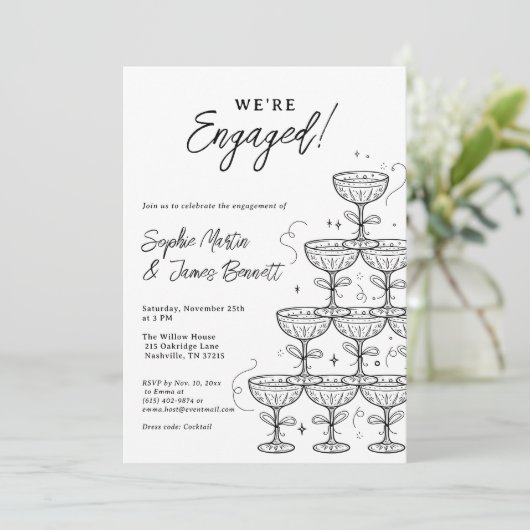 Modern Champagne Tower Photo Engagement 招待状 (スタンド正面)