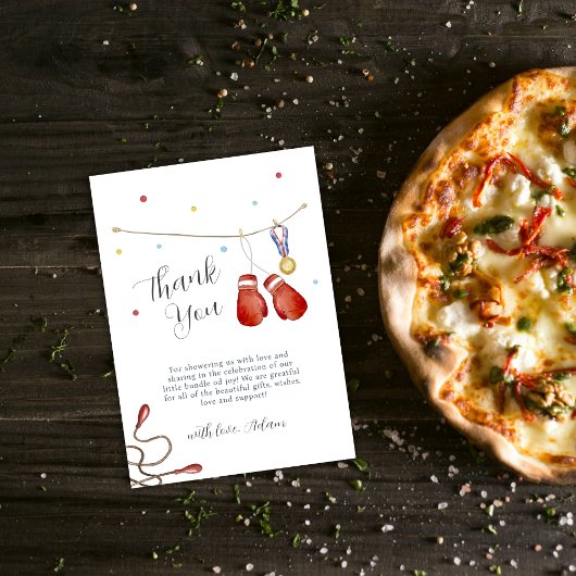 Modern Champion Boxing Clothesline Baby Shower サンキューカード