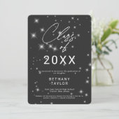 Modern Charcoal Black & White Sparkle Graduation 案内状 (スタンド正面)