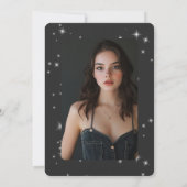 Modern Charcoal Black & White Sparkle Graduation 案内状 (裏面)