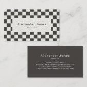 Modern Charcoal & Cream Checkered Pattern 名刺 (正面/裏面)