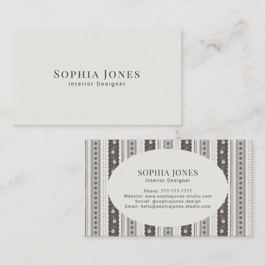 Modern Charcoal & Cream Scallop Stripe 名刺 (正面/裏面)