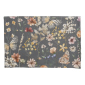 Modern Charcoal Gray Boho Wildflowers 枕カバー (正面)