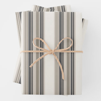Modern Charcoal Neutral Stripe Linen ラッピングペーパーシート