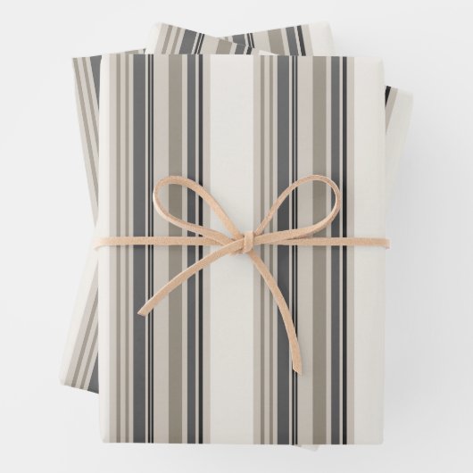 Modern Charcoal Neutral Stripe Linen ラッピングペーパーシート (インサイチュ)