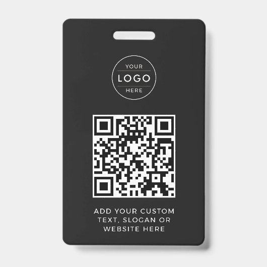 Modern Charcoal QR Code Custom Company Logo バッジ (裏面)