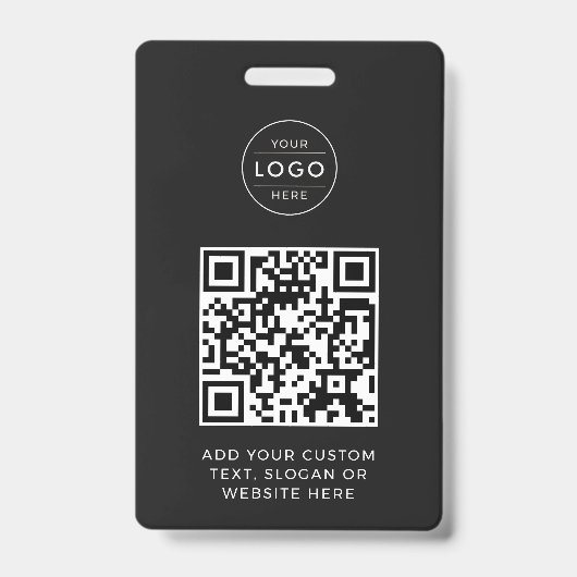 Modern Charcoal QR Code Custom Company Logo バッジ (正面)