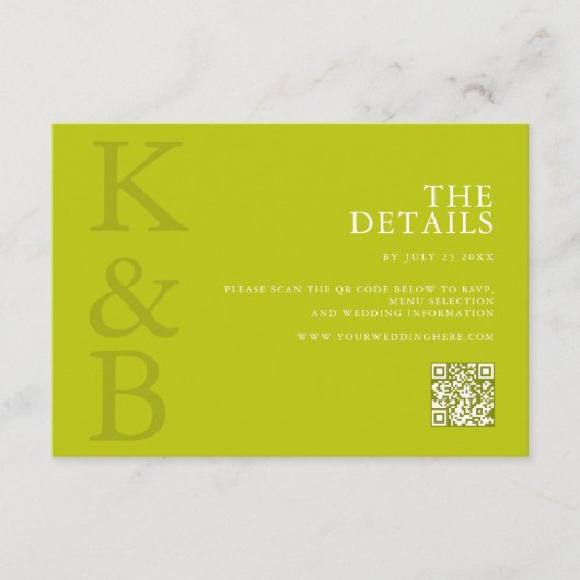 Modern Chartreuse Minimalist Wedding エンクロージャーカード (正面)