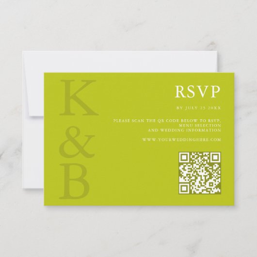 Modern Chartreuse Monogram Minimalist Wedding 出欠カード (正面)
