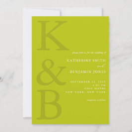 Modern Chartreuse Monogram Minimalist Wedding 招待状
