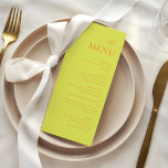 Modern Chartreuse Persimmon Elegant Wedding Menu メニュー<br><div class="desc">Set the tone for your wedding reception or special event with this timeless and elegant printed menu design. Featuring a chartreuse and persimmon layout with sophisticated script accents, this menu adds a refined touch to your table settings while guiding your guests through a delightful dining experience. Perfect for formal occasions...</div>