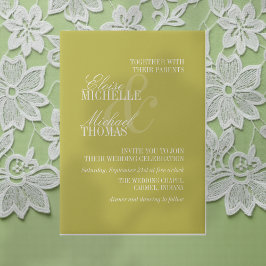 Modern Chartreuse Script Formal Wedding ベラム紙招待状