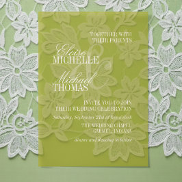 Modern Chartreuse Script Formal Wedding ベラム紙招待状