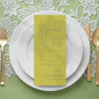 Modern Chartreuse Script Formal Wedding メニュー