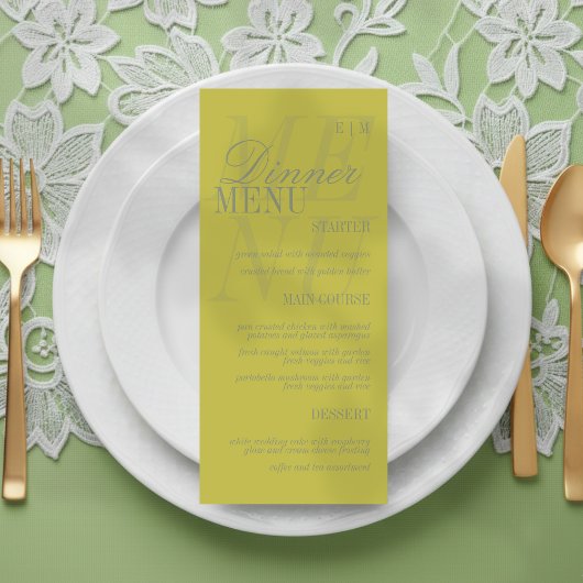 Modern Chartreuse Script Formal Wedding メニュー